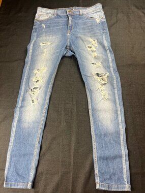 Bluesteel Blue Distressed Jeans Ripped Casual Denim Pants
